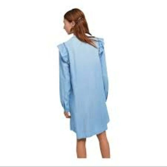 CLOTH & STONE FOR ANTHROPOLOGIE LONG SLEEVE CHAMBRAY DRESS WITH RUFFLE SIZE XS - Picture 3 of 9